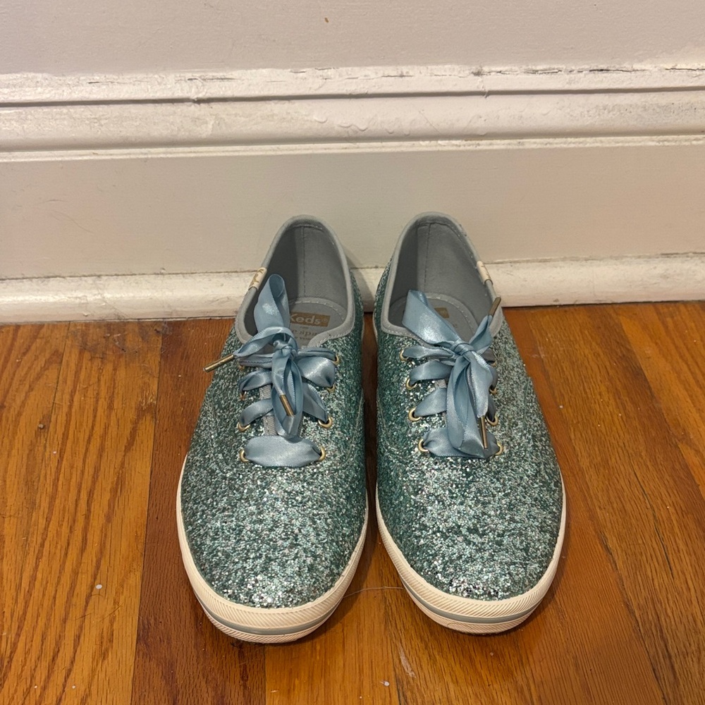 Keds x Kate Spade.- Glittery Blue Sneakers with Ribbon Laces